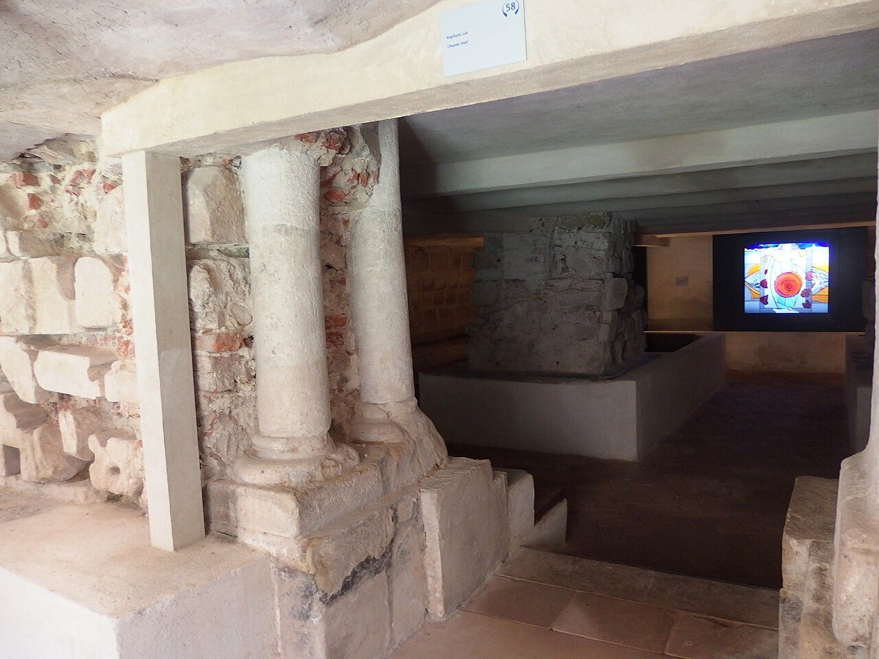 Romanesque column bases and walls uncovered beneath the Velehrad basilica