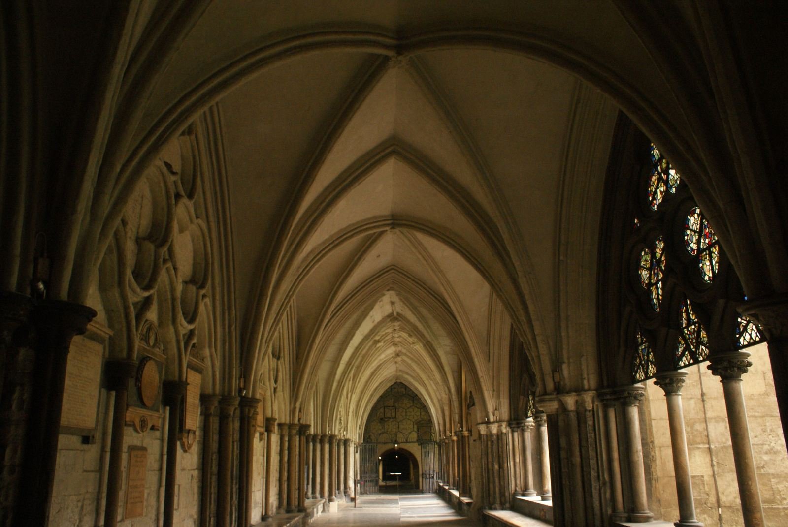 The vaulted cloisters of Westminster Abbey