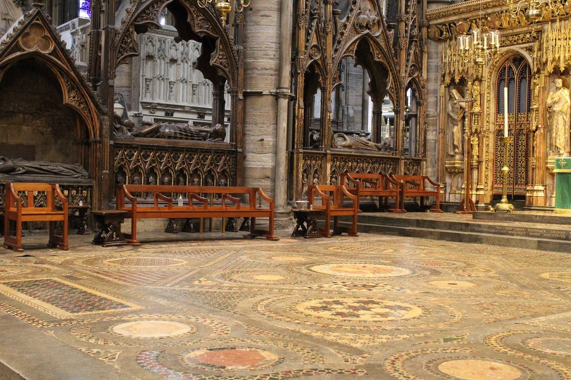The medieval Cosmati pavement before the high altar of Westminster Abbey