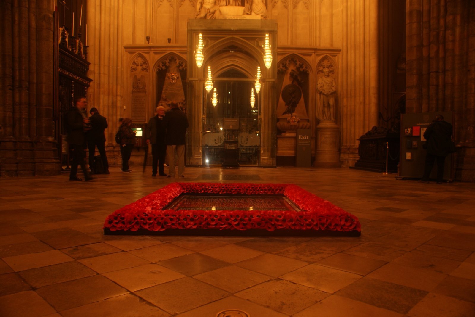 The grave of the Unknown Warrior in the nave floor of Westminster Abbey