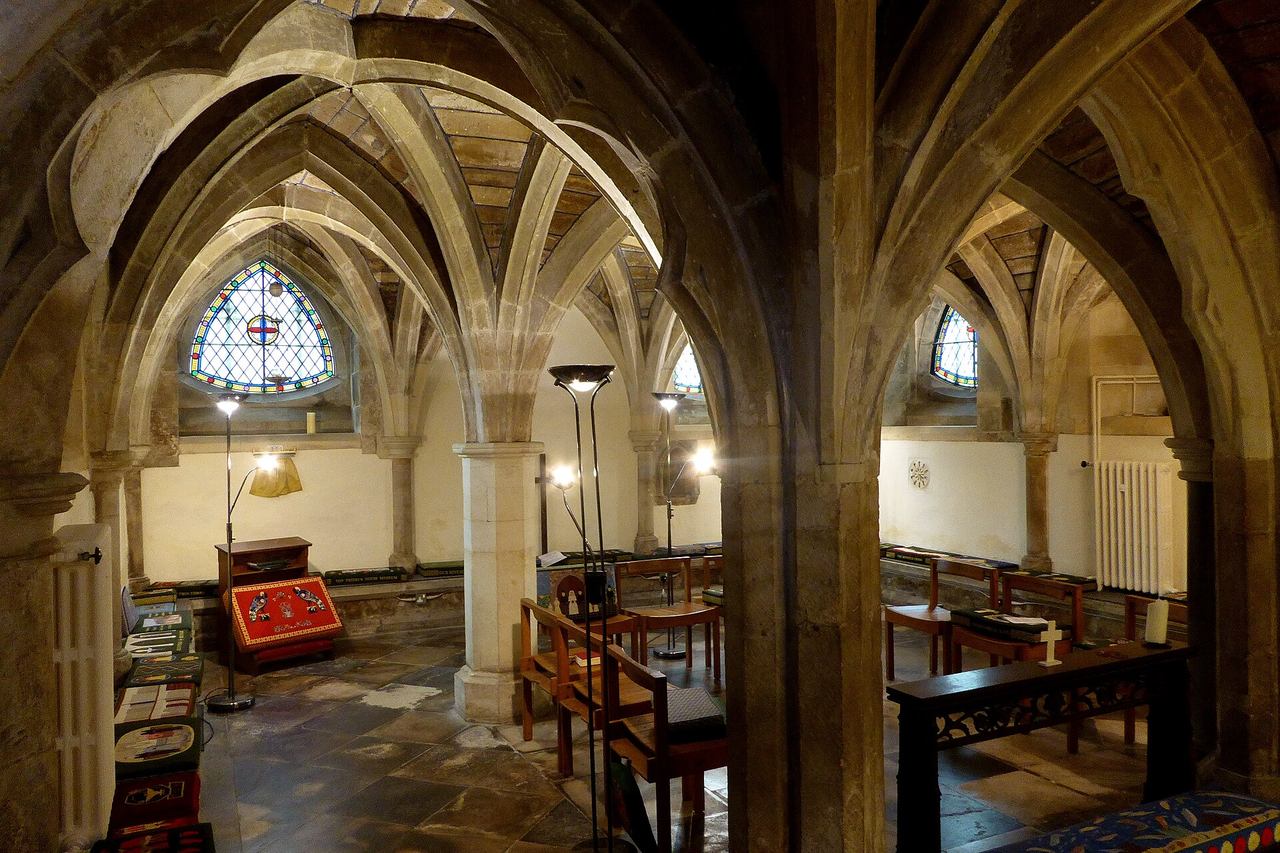 The vaulted crypt beneath the east end of Wimborne Minster