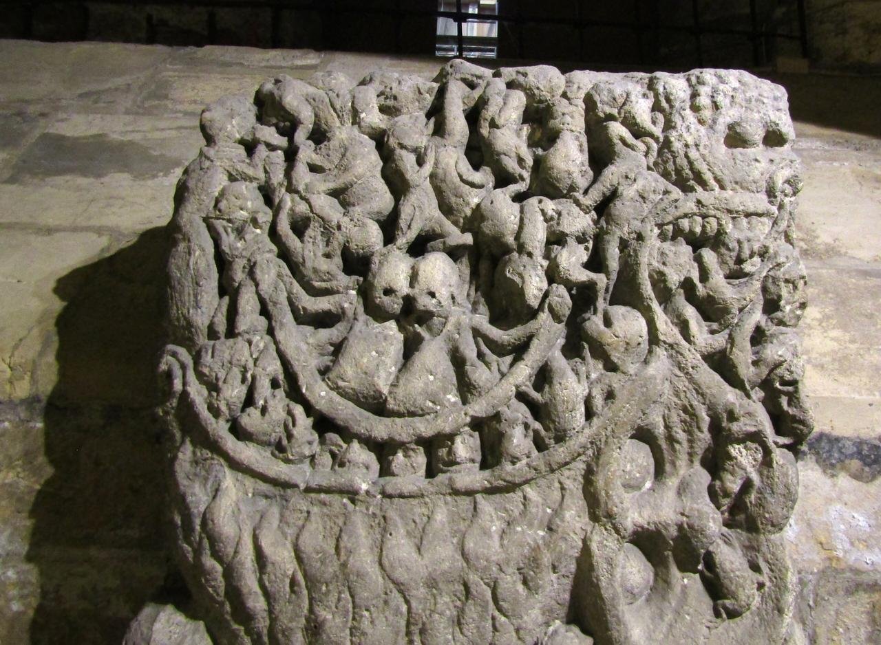 The Doomstone, a Norman carving of the mouth of hell, in York Minster's crypt
