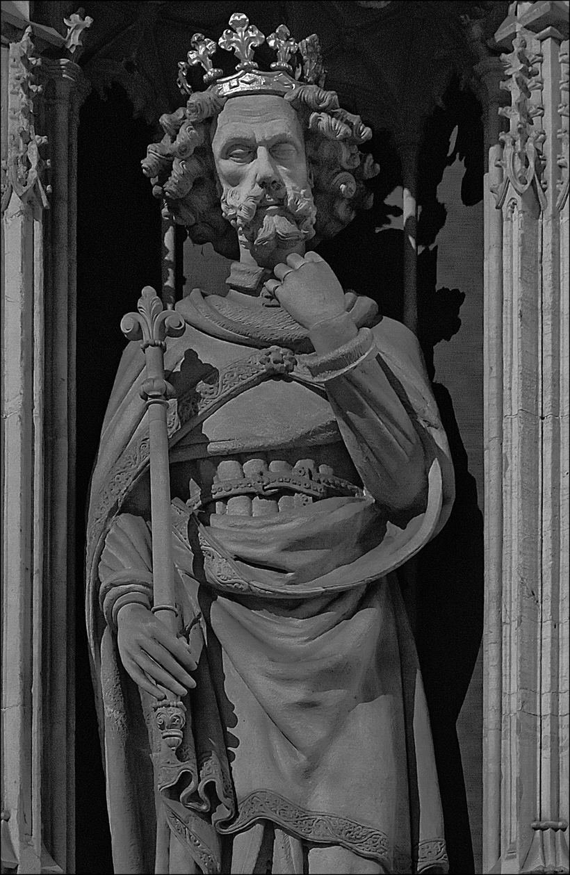 A carved stone king on the fifteenth-century Quire Screen of York Minster
